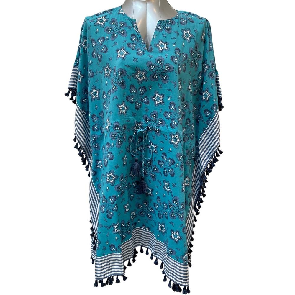Coldwater Creek Print Tassel Stripe Kimono Kaftan Women's One Size Fits Most